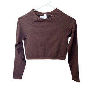 NEW Offline Aerie Brown Compression Long Sleeve Cropped Athletic Top - MEDIUM